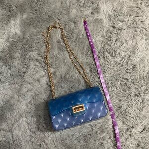 Blue Quilted Chain Shoulder Bag - Unbranded